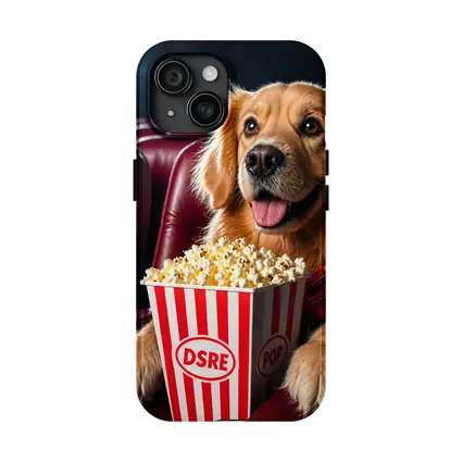 Golden Retriever Dog at Cinema with Popcorn