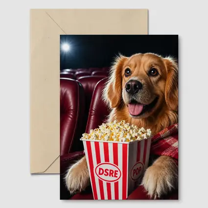 Golden Retriever Dog at Cinema with Popcorn