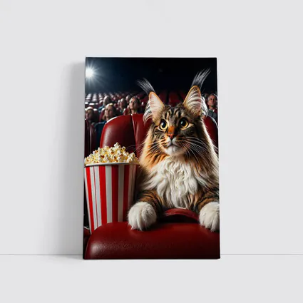 Maine Coon Cat At Cinema With Popcorn