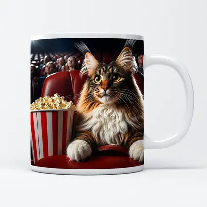 Maine Coon Cat At Cinema With Popcorn