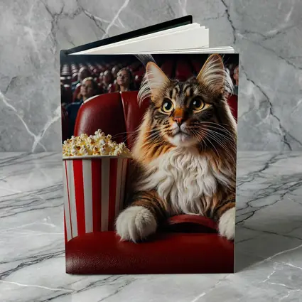Maine Coon Cat At Cinema With Popcorn