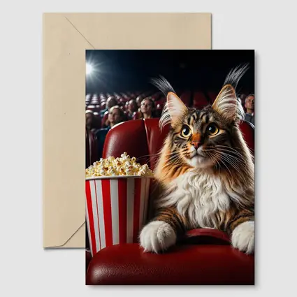 Maine Coon Cat At Cinema With Popcorn