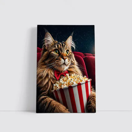 Maine Coon Cat Watching Movie With Popcorn