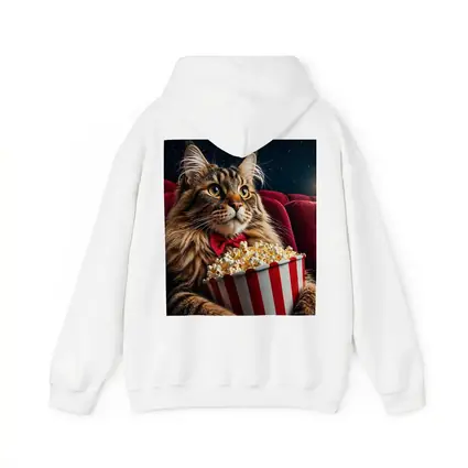 Maine Coon Cat Watching Movie With Popcorn