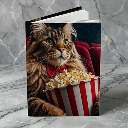 Maine Coon Cat Watching Movie With Popcorn