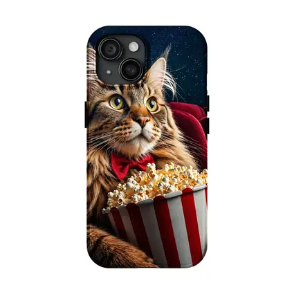 Maine Coon Cat Watching Movie With Popcorn