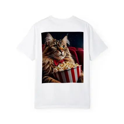 Maine Coon Cat Watching Movie With Popcorn
