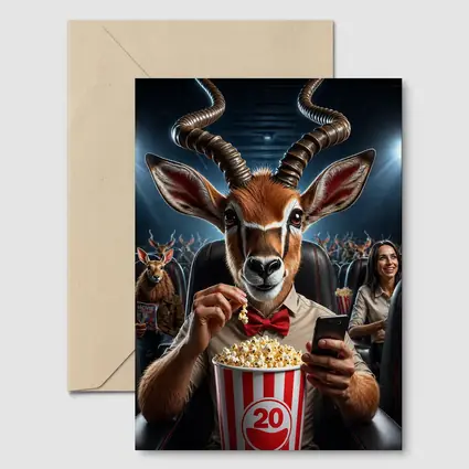 Antelope Eating Popcorn At Movie Theater