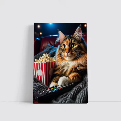 Maine Coon Cat Movie Night With Popcorn