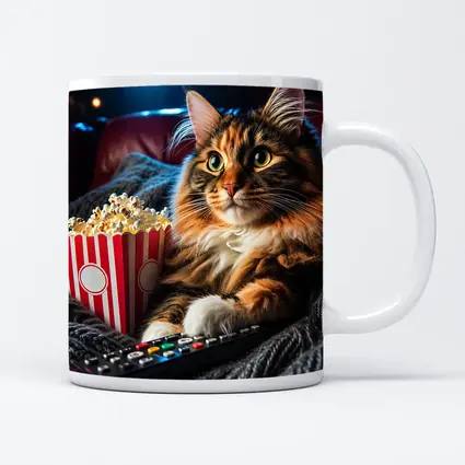 Maine Coon Cat Movie Night With Popcorn