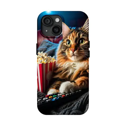 Maine Coon Cat Movie Night With Popcorn