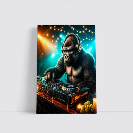 Gorilla DJ Spinning Tracks Neon Club
