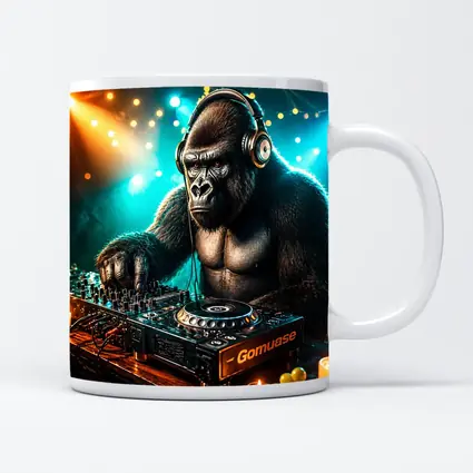 Gorilla DJ Spinning Tracks Neon Club