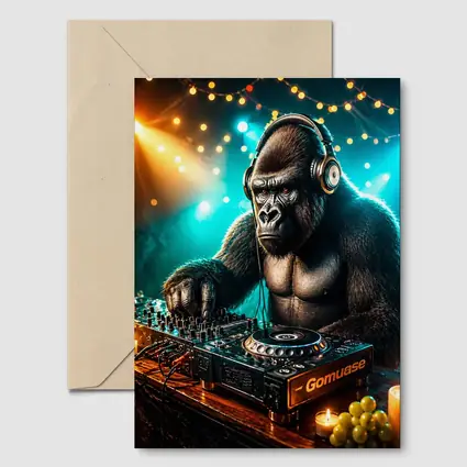 Gorilla DJ Spinning Tracks Neon Club