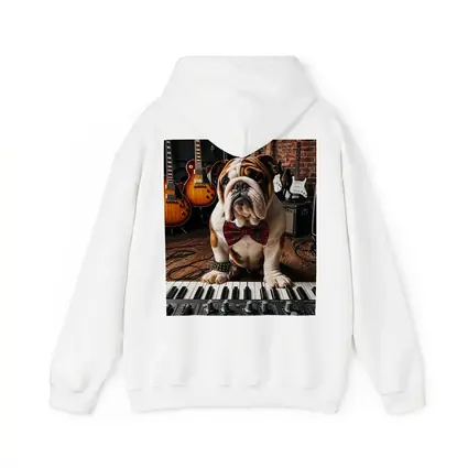 English Bulldog Playing Keyboard in Music Studio