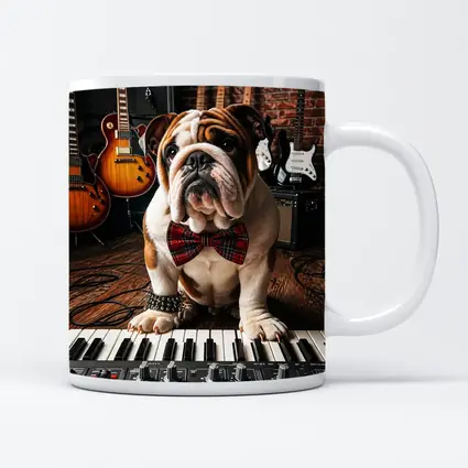 English Bulldog Playing Keyboard in Music Studio