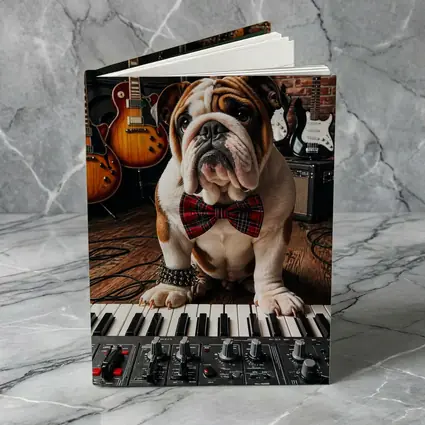 English Bulldog Playing Keyboard in Music Studio