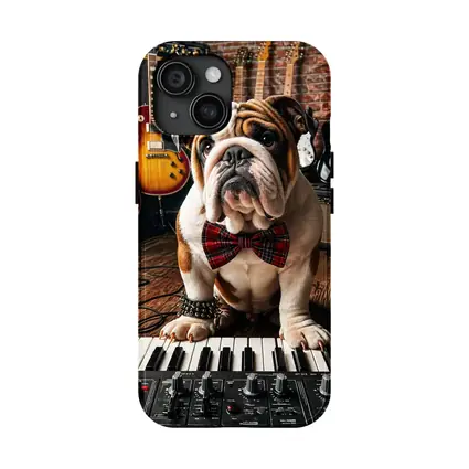 English Bulldog Playing Keyboard in Music Studio