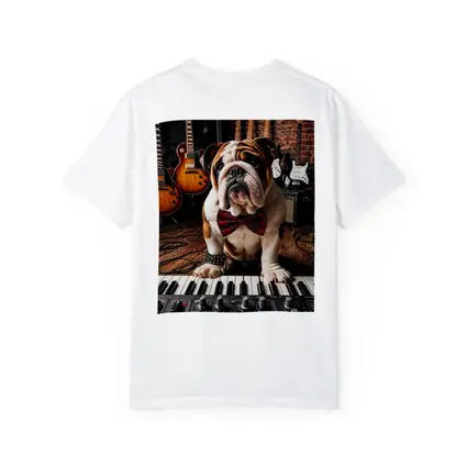 English Bulldog Playing Keyboard in Music Studio