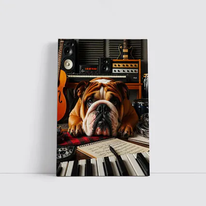 Bulldog Relaxing in Music Recording Studio