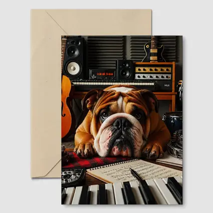 Bulldog Relaxing in Music Recording Studio
