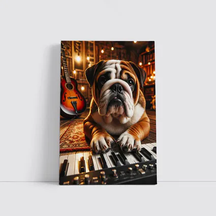 English Bulldog Playing Piano Music Studio