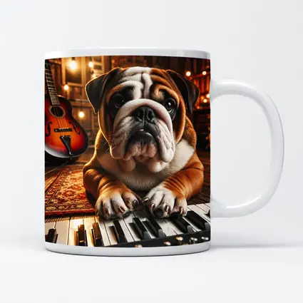 English Bulldog Playing Piano Music Studio