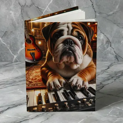 English Bulldog Playing Piano Music Studio