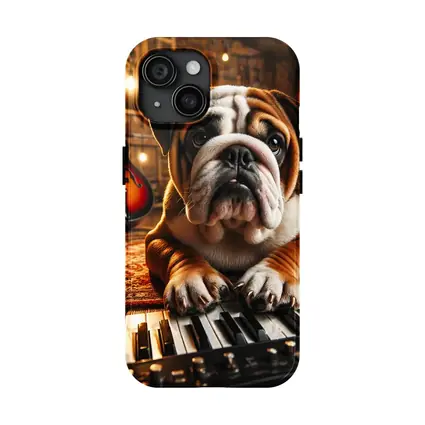 English Bulldog Playing Piano Music Studio