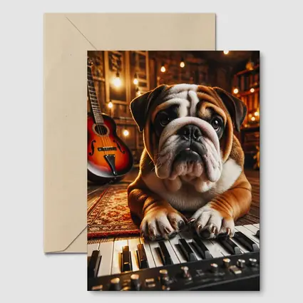 English Bulldog Playing Piano Music Studio