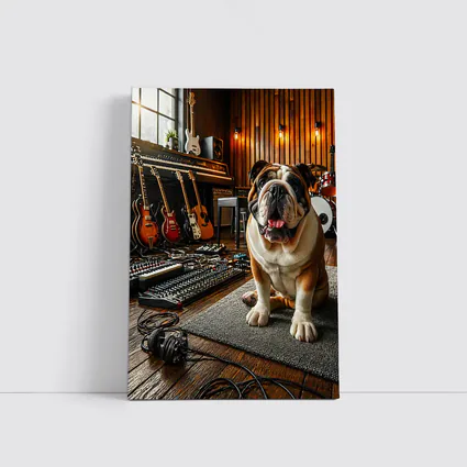 Bulldog Sitting In Music Recording Studio