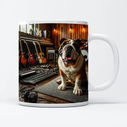 Bulldog Sitting In Music Recording Studio