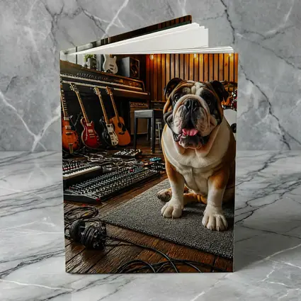 Bulldog Sitting In Music Recording Studio