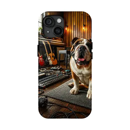 Bulldog Sitting In Music Recording Studio
