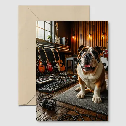 Bulldog Sitting In Music Recording Studio