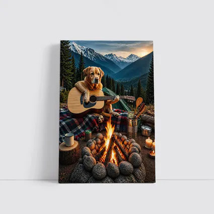 Labrador Retriever Playing Guitar Mountain Campfire