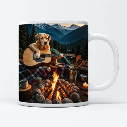 Labrador Retriever Playing Guitar Mountain Campfire