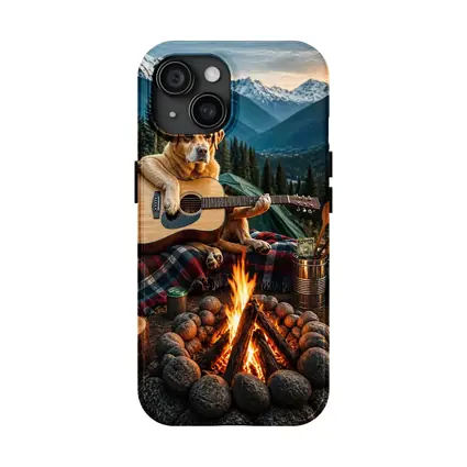 Labrador Retriever Playing Guitar Mountain Campfire