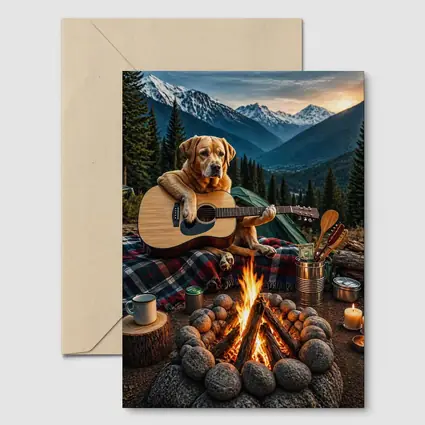 Labrador Retriever Playing Guitar Mountain Campfire