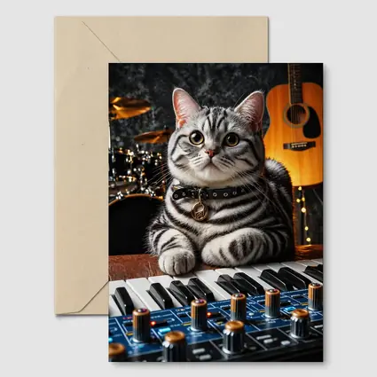 American Shorthair Cat Playing Studio Keyboard