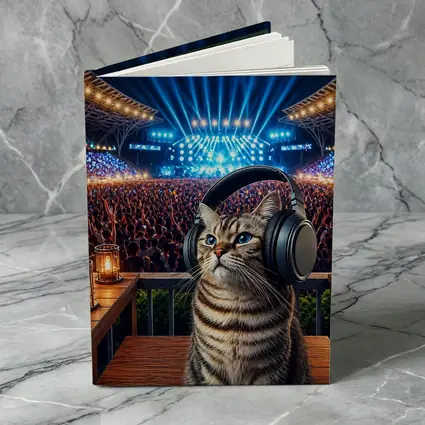 Tabby Cat Wearing Headphones at Concert