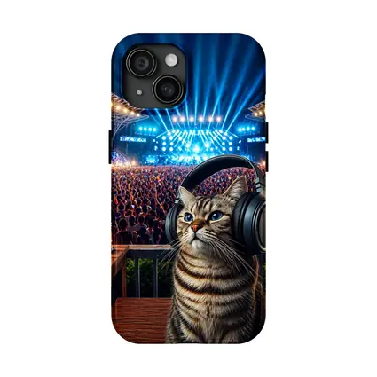 Tabby Cat Wearing Headphones at Concert