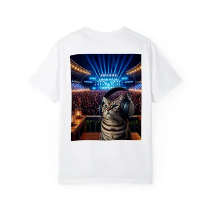 Tabby Cat Wearing Headphones at Concert