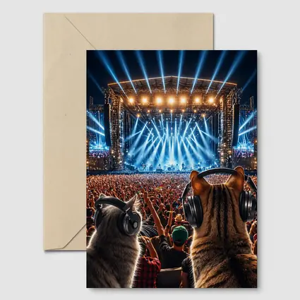 Cats With Headphones At Rock Concert Festival