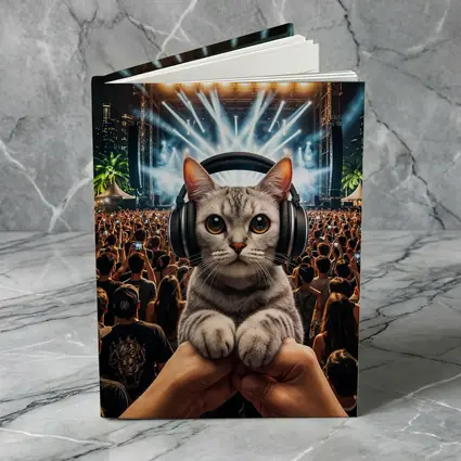 Cat With Headphones At Music Festival
