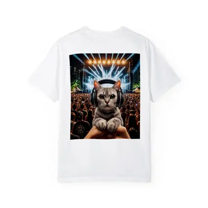 Cat With Headphones At Music Festival