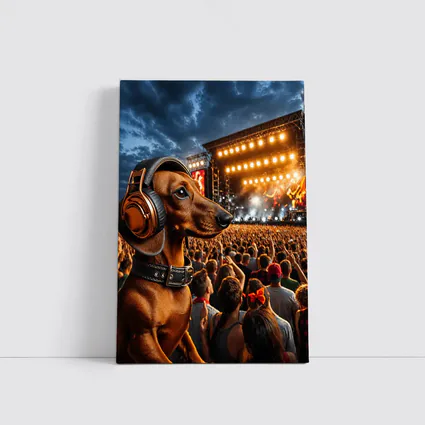 Dachshund With Headphones At Rock Concert