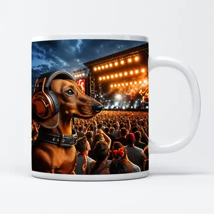 Dachshund With Headphones At Rock Concert
