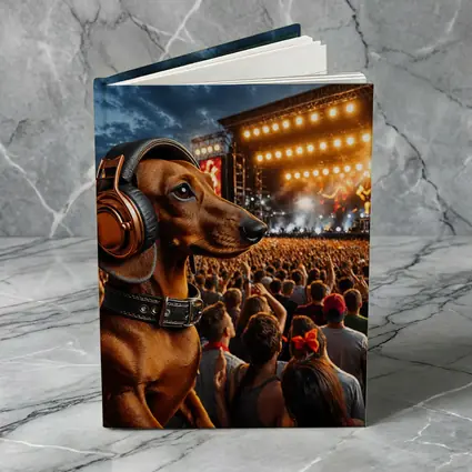 Dachshund With Headphones At Rock Concert