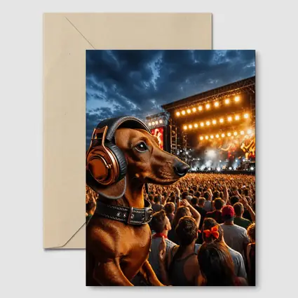 Dachshund With Headphones At Rock Concert